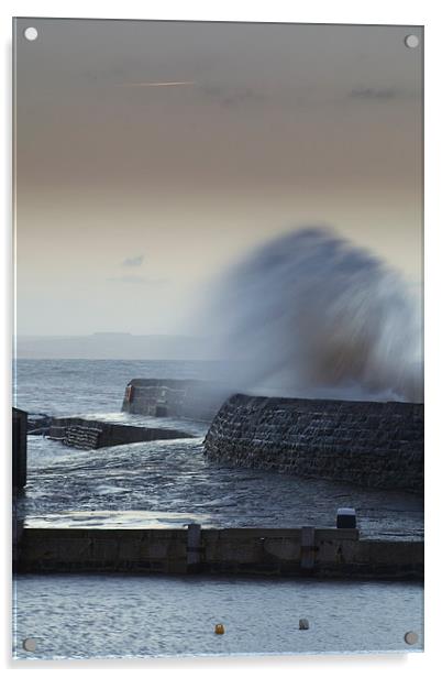 Lyme Regis Cobb Stormy Morning Acrylic by Paul Brewer