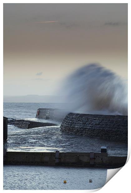 Lyme Regis Cobb Stormy Morning Print by Paul Brewer