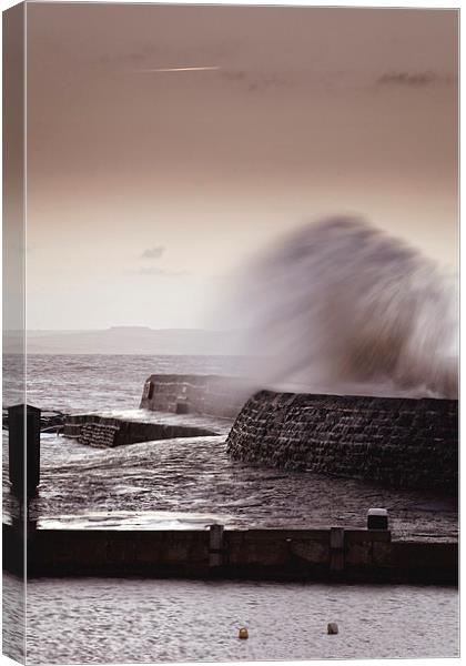 Lyme Regis Cobb Stormy Morning Canvas Print by Paul Brewer