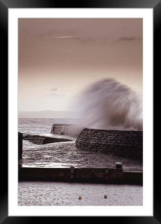 Lyme Regis Cobb Stormy Morning Framed Mounted Print by Paul Brewer