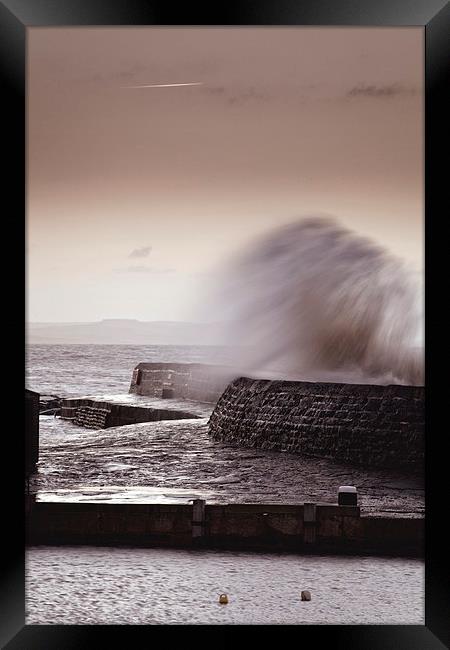 Lyme Regis Cobb Stormy Morning Framed Print by Paul Brewer