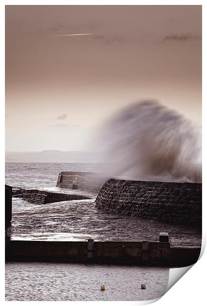 Lyme Regis Cobb Stormy Morning Print by Paul Brewer