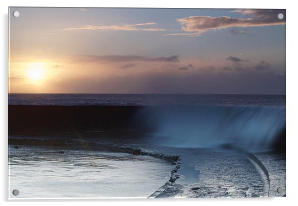 Sunrise over Lyme Regis Cobb Acrylic by Paul Brewer