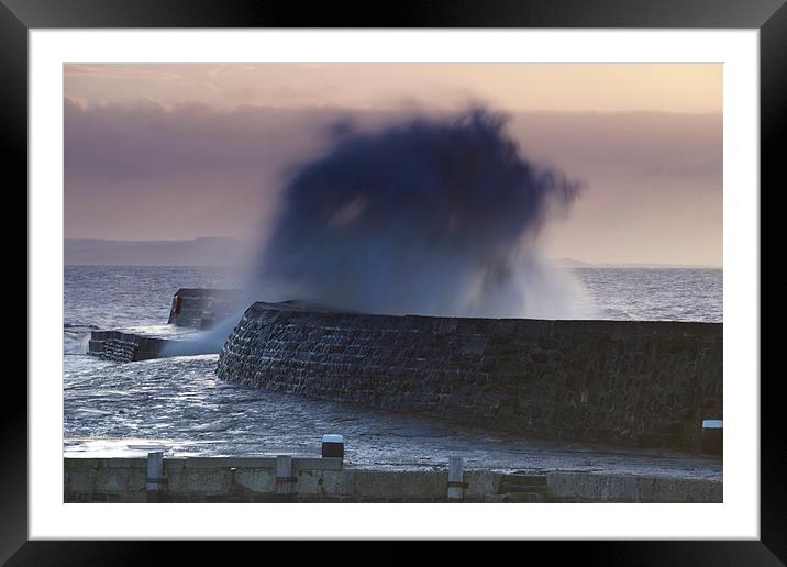 Lyme Regis Cobb in the Middle of a Storm Framed Mounted Print by Paul Brewer