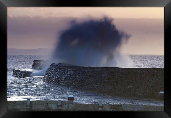 Lyme Regis Cobb in the Middle of a Storm Framed Print by Paul Brewer