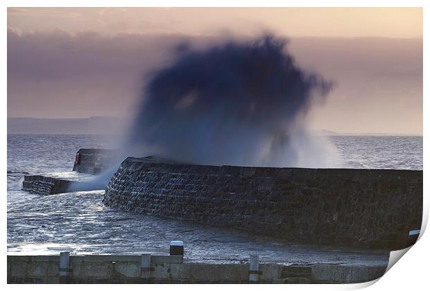 Lyme Regis Cobb in the Middle of a Storm Print by Paul Brewer