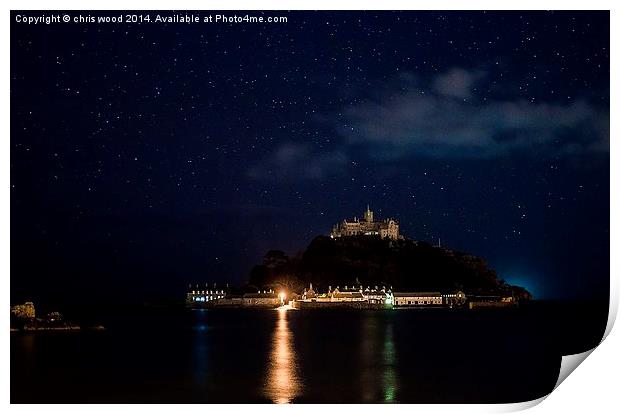 St Michaels Mount by night Print by chris wood