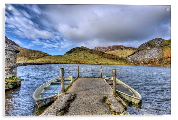 Llyn y Dywarchen Boat Snowdonia Wales Acrylic by Darren Wilkes