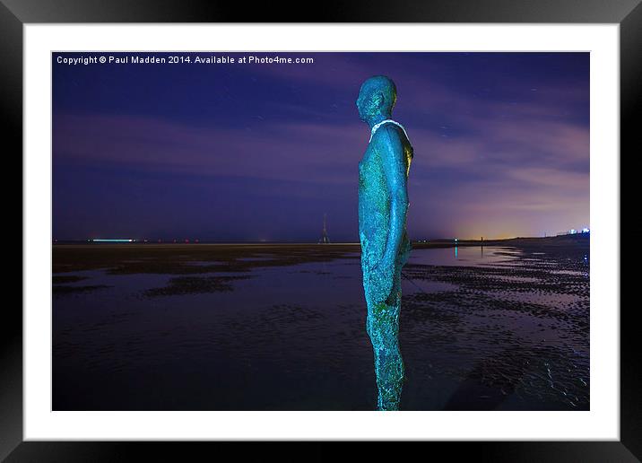 Crosby Beach Iron Man At Night Framed Mounted Print by Paul Madden