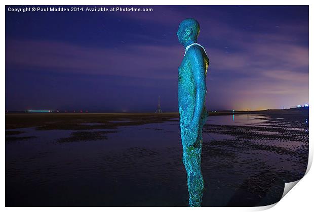 Crosby Beach Iron Man At Night Print by Paul Madden