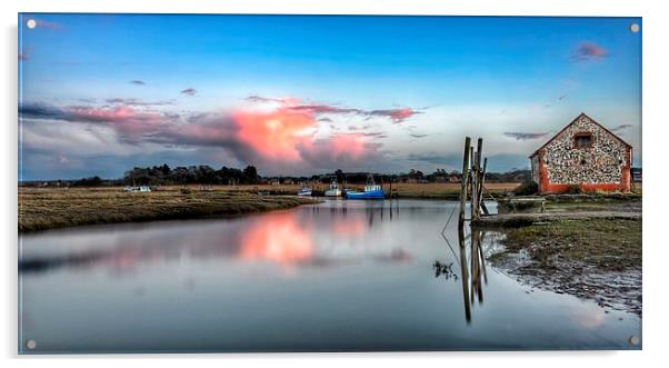 Sunset reflections Thornham Acrylic by Gary Pearson