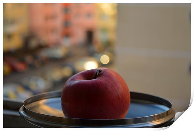 Red apple on a tray Print by Adrian Bud