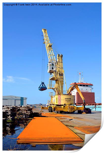 Dockside cranes with clamshell buckets Print by Frank Irwin