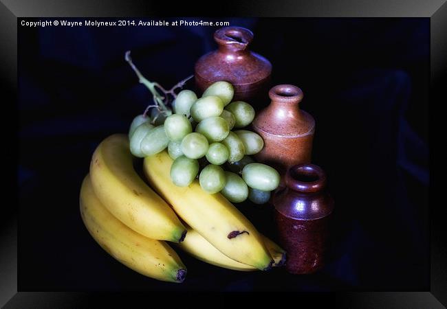 Stone Bottles & Fruit Framed Print by Wayne Molyneux