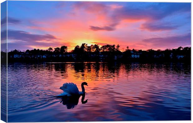 Sunset over Roath Park Lake Canvas Print by Paula J James