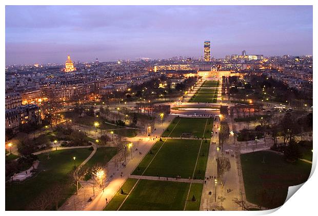 Paris Twilight view from the Eiffel Tower Print by Simon Armstrong