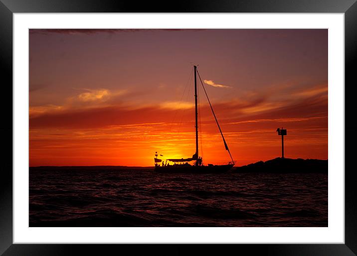 Sunset Sailboat Framed Mounted Print by Ian Pettman