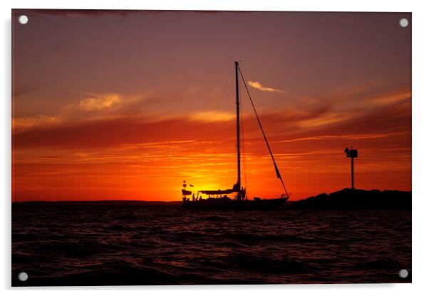 Sunset Sailboat Acrylic by Ian Pettman