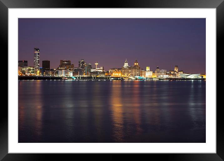 Liverpool Waterfront at Night Framed Mounted Print by Dave Wood