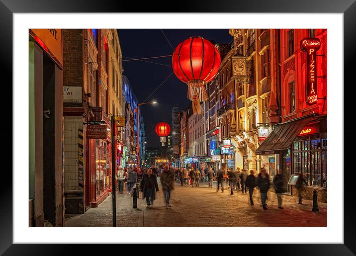 Chinatown, London at Night Framed Mounted Print by Dave Wood
