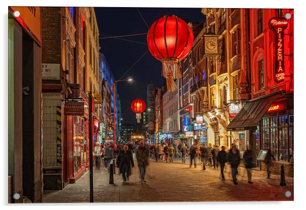 Chinatown, London at Night Acrylic by Dave Wood