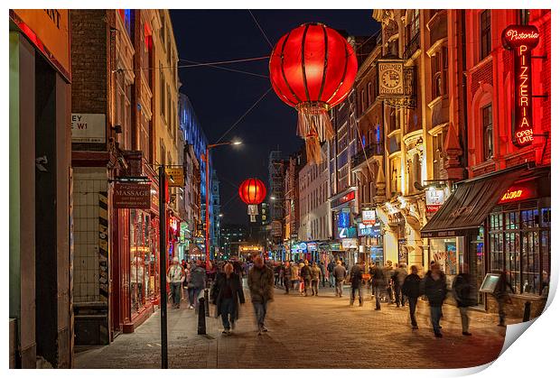 Chinatown, London at Night Print by Dave Wood
