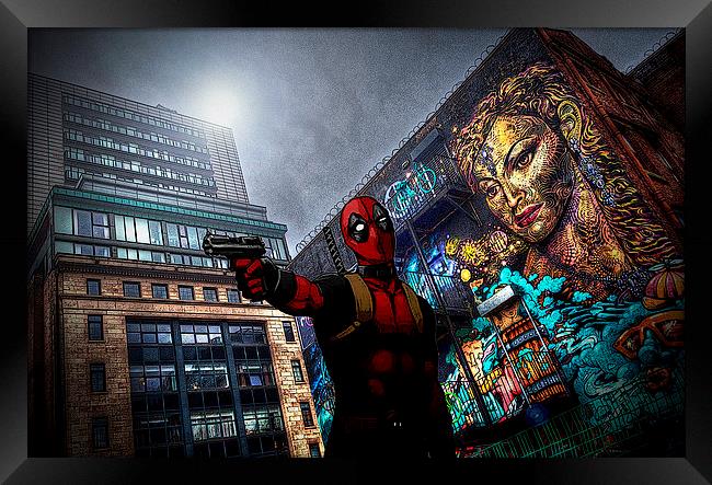 Deadpool in manchester Framed Print by stewart oakes