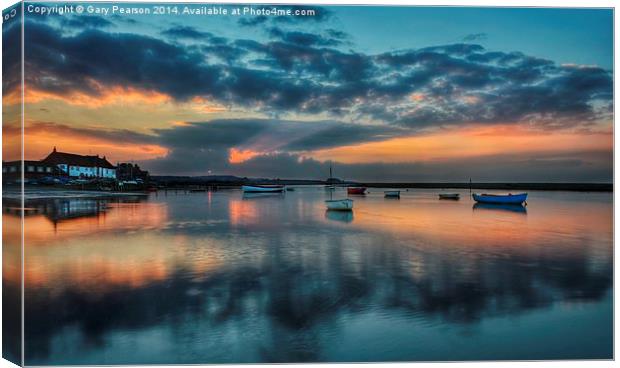 Sunset reflections Burnham Overy Staithe Canvas Print by Gary Pearson