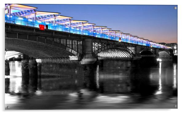 Blackfriars Bridge London Thames at night Dusk Acrylic by David French