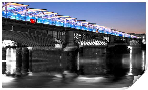 Blackfriars Bridge London Thames at night Dusk Print by David French
