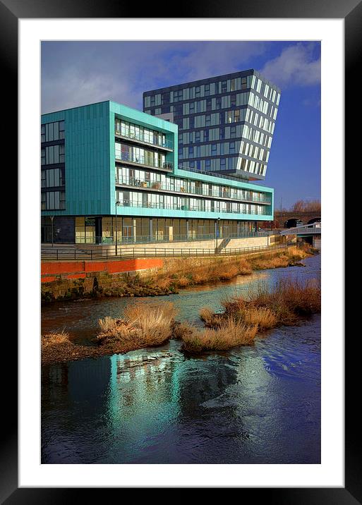 Modern Apartment Buildings next to River Don Framed Mounted Print by Darren Galpin