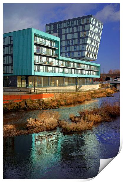 Modern Apartment Buildings next to River Don Print by Darren Galpin