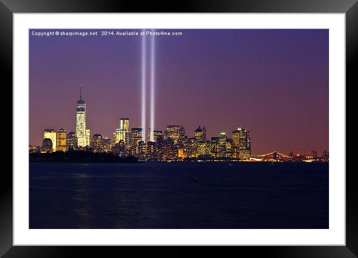 9/11 Tribute in Light from Liberty Park Framed Mounted Print by Sharpimage NET