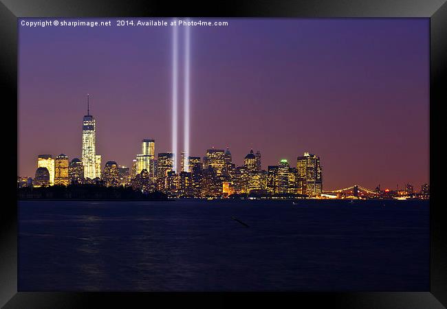 9/11 Tribute in Light from Liberty Park Framed Print by Sharpimage NET