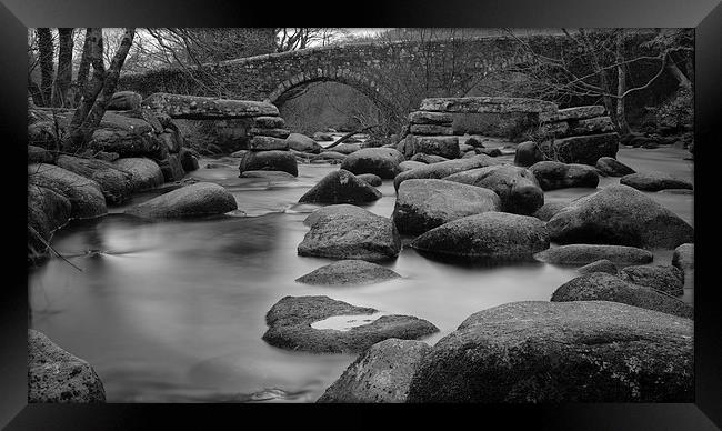 River Dart Clapper Bridge Framed Print by Nigel Jones