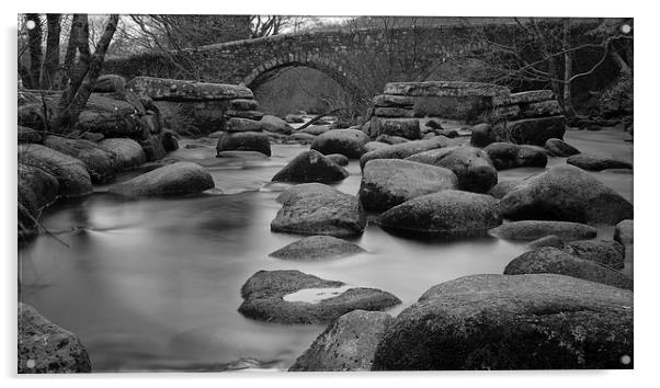 River Dart Clapper Bridge Acrylic by Nigel Jones