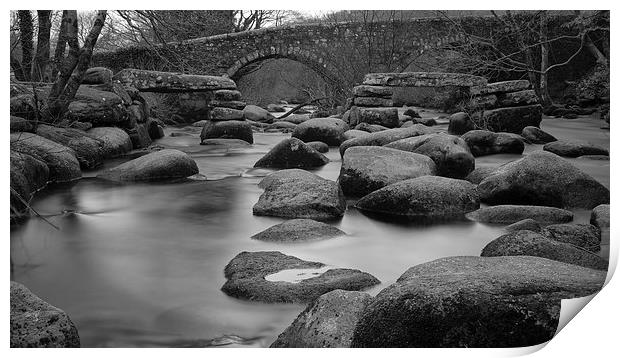 River Dart Clapper Bridge Print by Nigel Jones