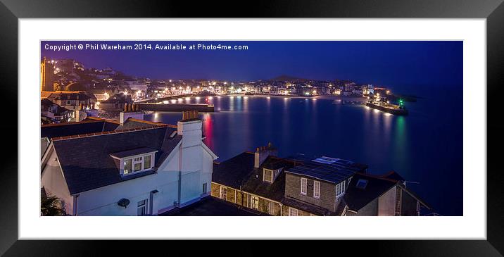 St Ives Harbour at Night Framed Mounted Print by Phil Wareham