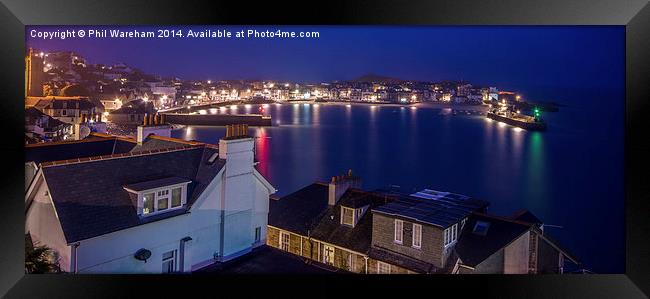 St Ives Harbour at Night Framed Print by Phil Wareham