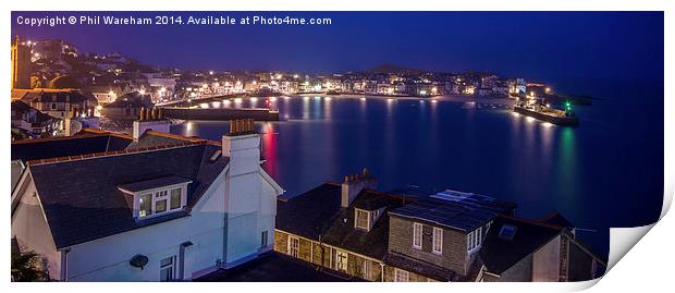 St Ives Harbour at Night Print by Phil Wareham
