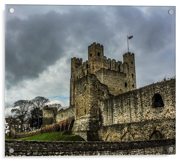 Storms coming at Rochester Castle Acrylic by Stewart Nicolaou