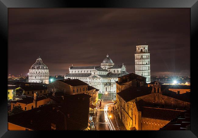Leaning Tower of Pisa at night Framed Print by Terry Rickeard