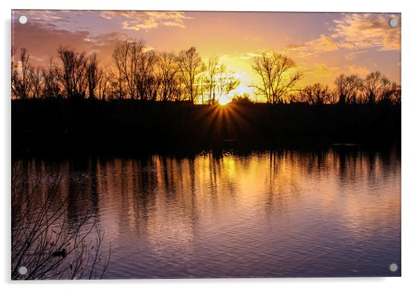 Sunset at Leybourne Lakes Acrylic by Stewart Nicolaou