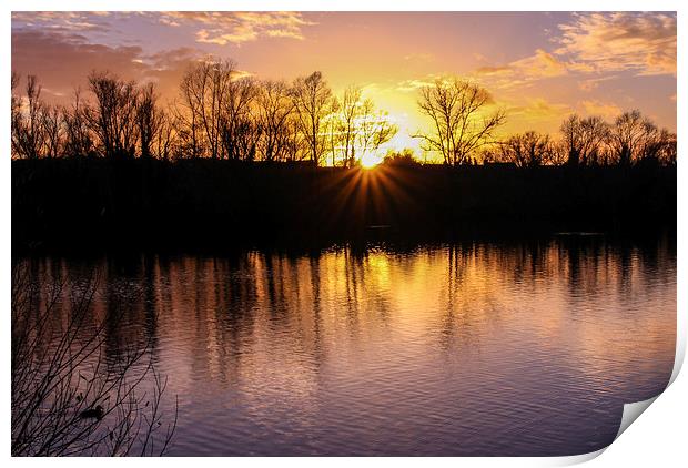 Sunset at Leybourne Lakes Print by Stewart Nicolaou
