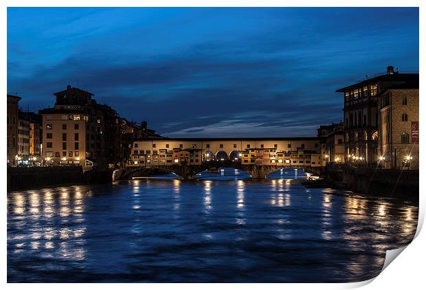 Ponte Vecchio, Florence at night Print by Terry Rickeard