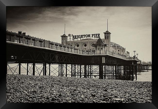 Brighton Pier Sepia toned Framed Print by Dean Messenger