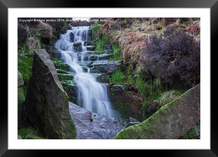 Oaken Clough Falls Framed Mounted Print by Angie Morton
