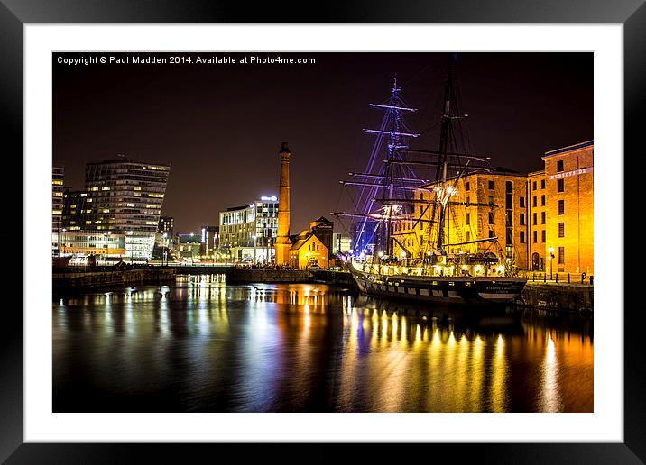 Canning Dock illuminated boat Framed Mounted Print by Paul Madden