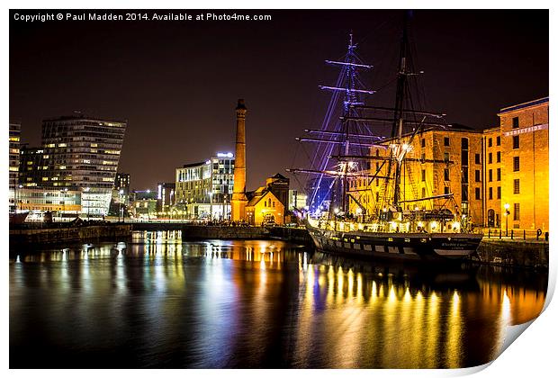 Canning Dock illuminated boat Print by Paul Madden