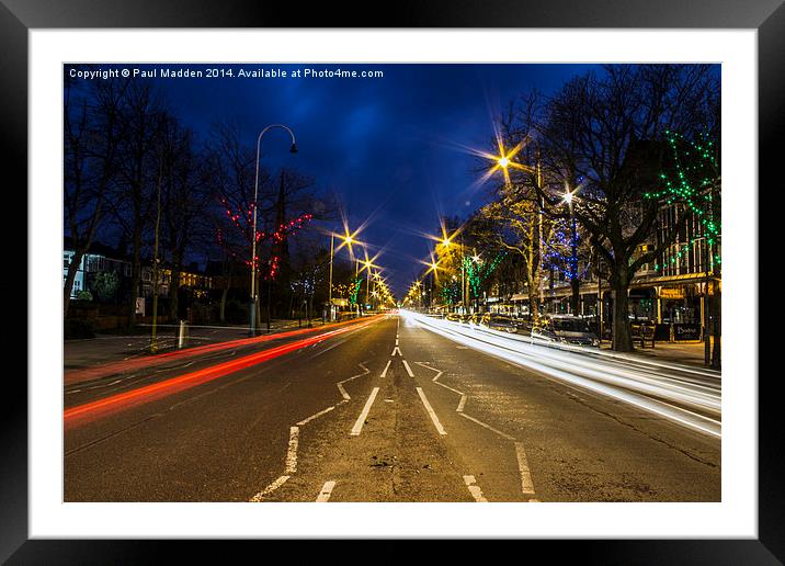 Car lights on Lord Street Framed Mounted Print by Paul Madden